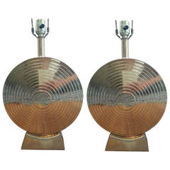 Pair of Brass Disc Lamps