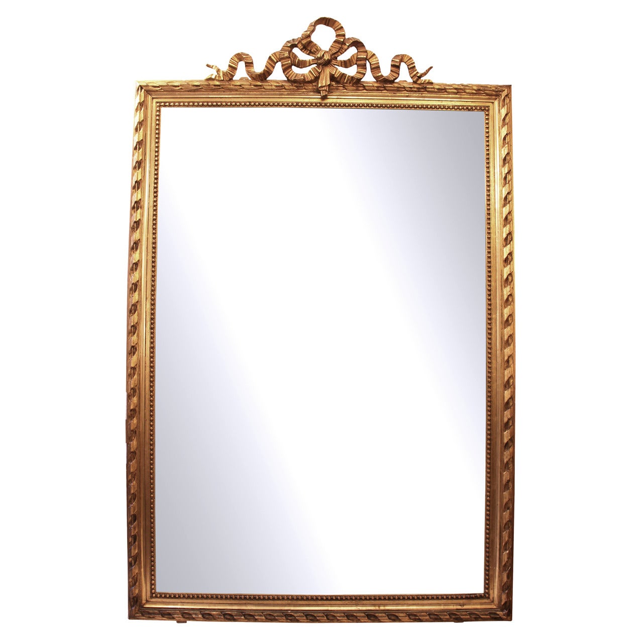 Gold Gilded Carved Wood Beveled Mirror from France