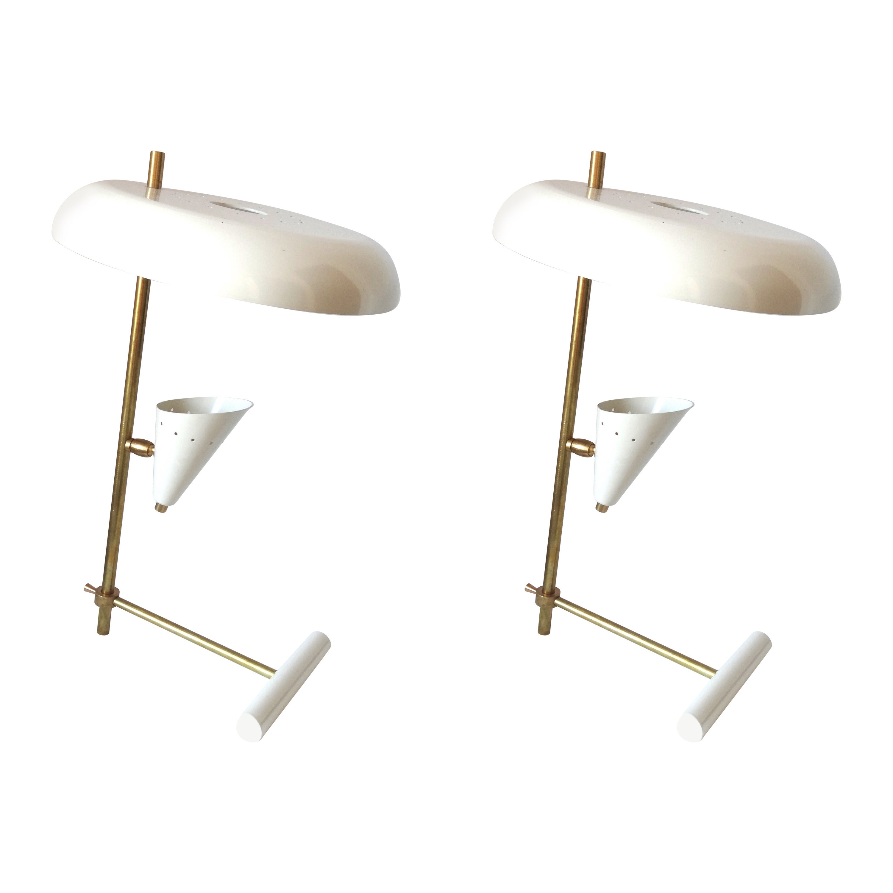 Pair of Italian Brass Table Lamps in a Style of Stilnovo