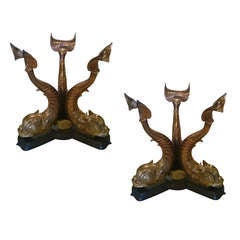 Pair of Brass and Bronze Dolphin Table Bases