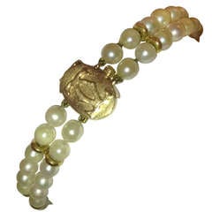 Cartier Double Strand Pearl Bracelet with 14k Gold