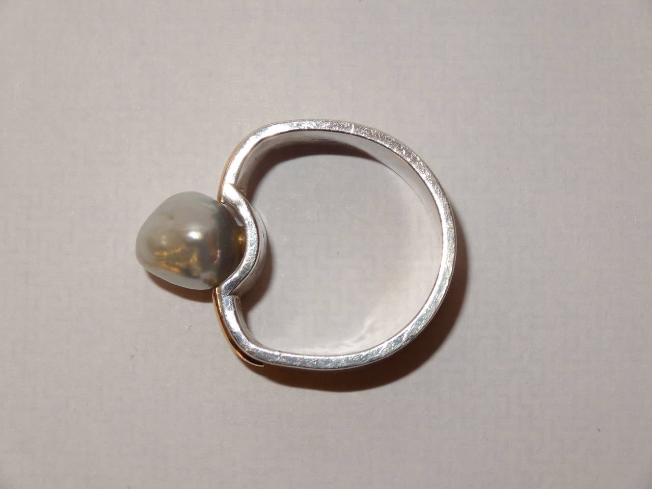 Natural Pearl or Gold and Sterling Silver Ring by Kerber Design In Good Condition For Sale In North Miami, FL