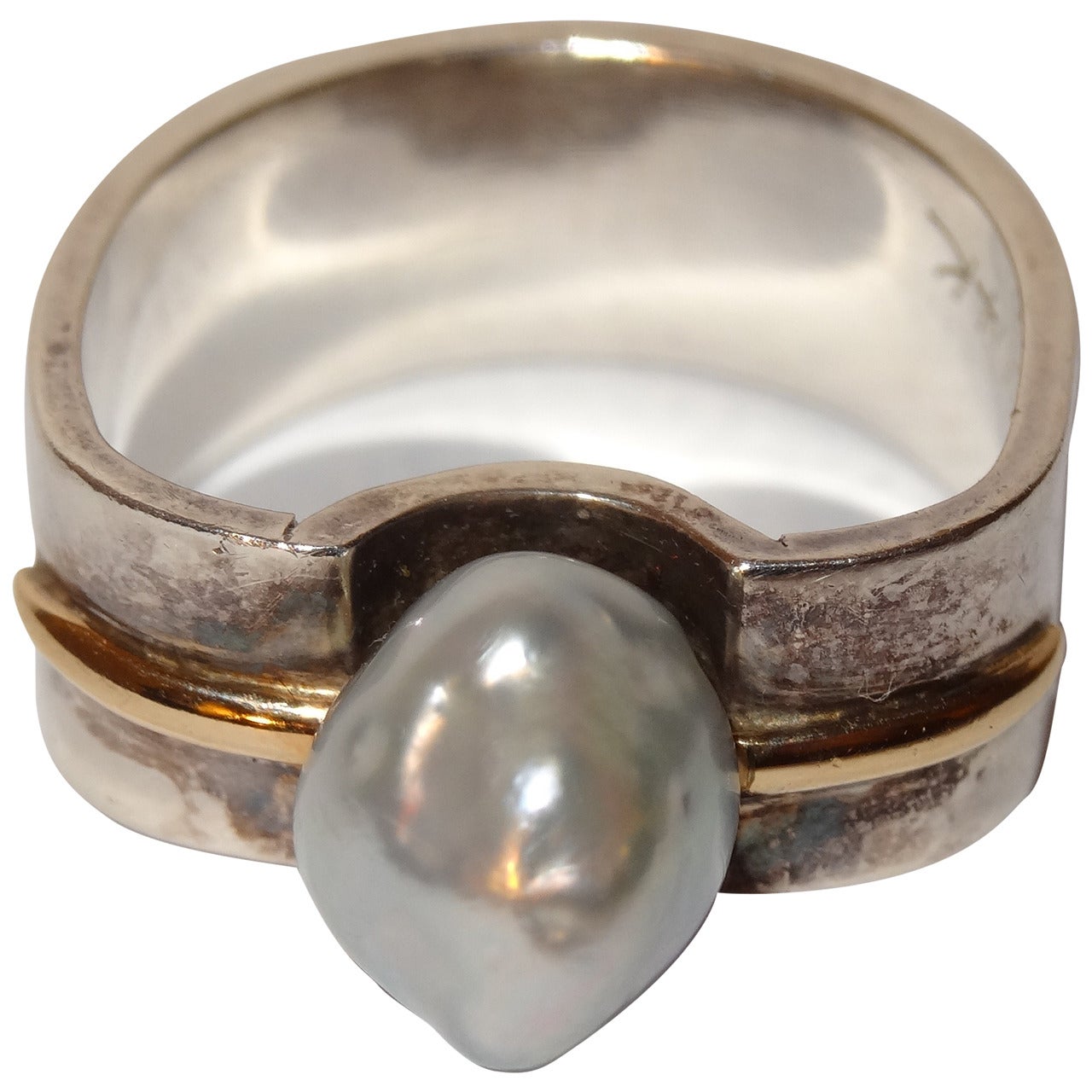 Natural Pearl or Gold and Sterling Silver Ring by Kerber Design For Sale