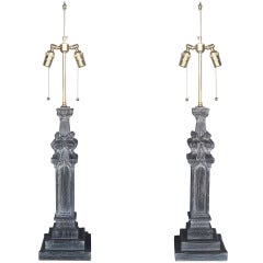 Pair Ceruesed "Gothic" Style Lamps