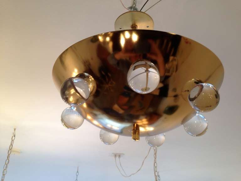 Gilded Crystal Orb Flush Light / Pendant In Excellent Condition In New York, NY