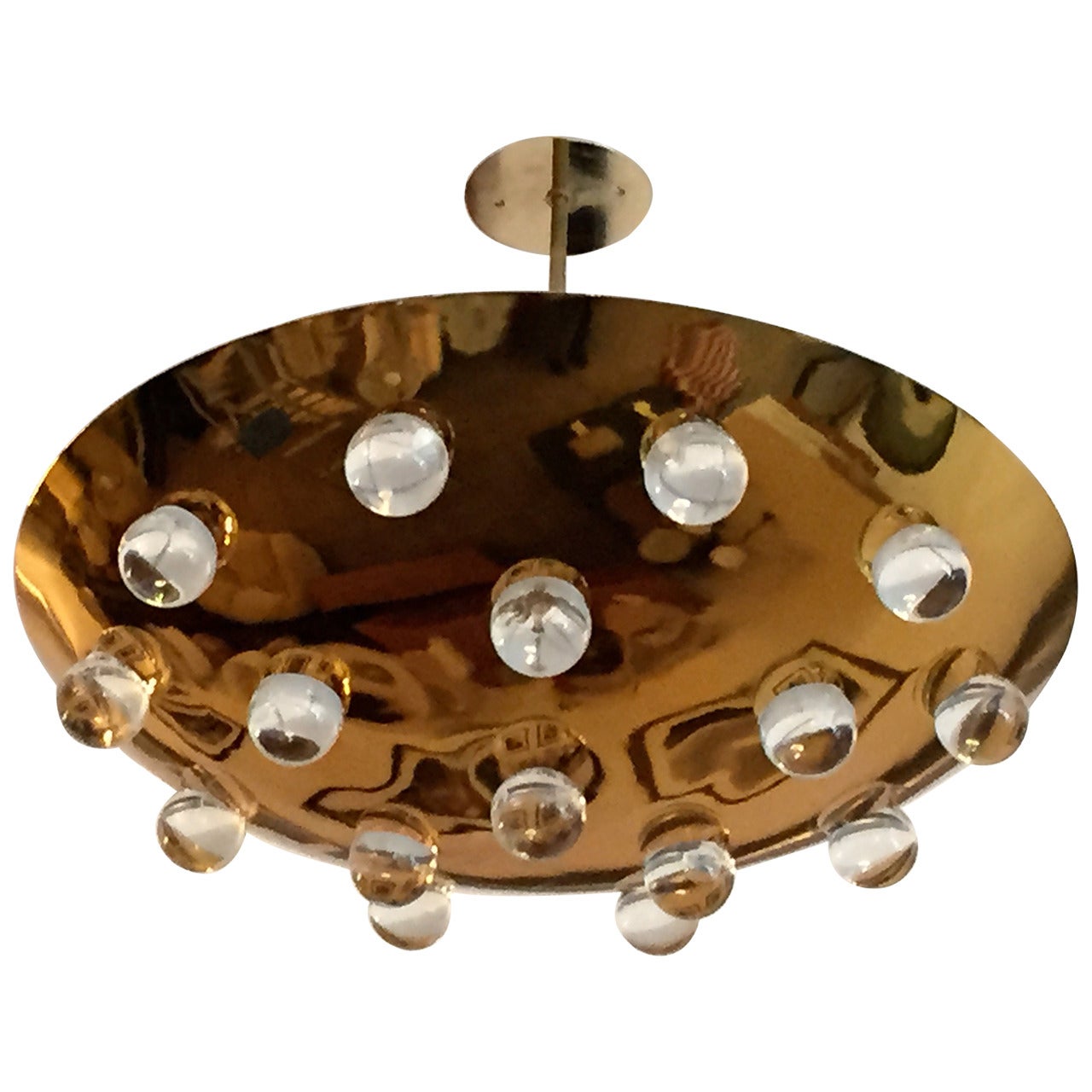 Golden Crystal French 1960s Pendant Flush Light Mid Century 