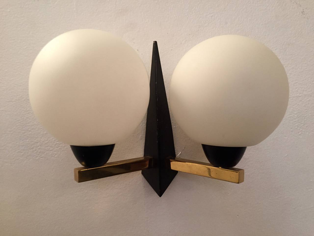 Brass Pair of French 1950s Wall Lights