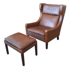 Danish Sixties Leather Wing Chair and Ottoman