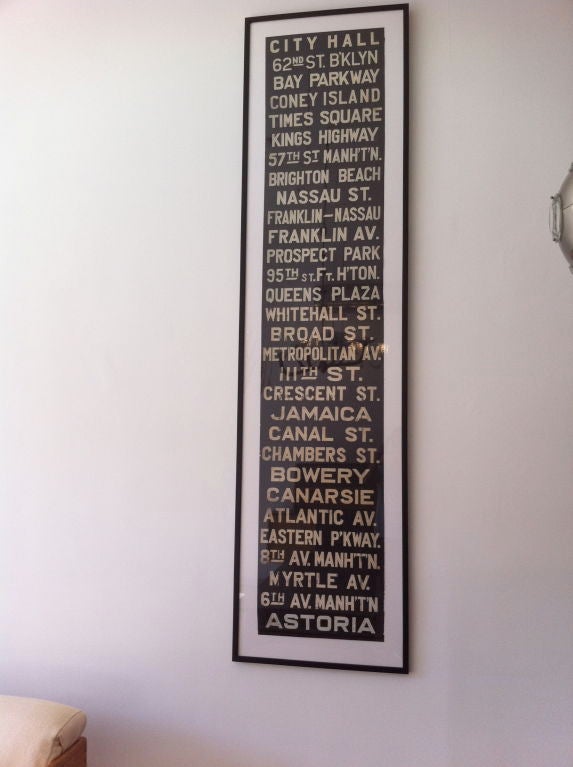 An early mounted cloth New York subway sign.30 stops.