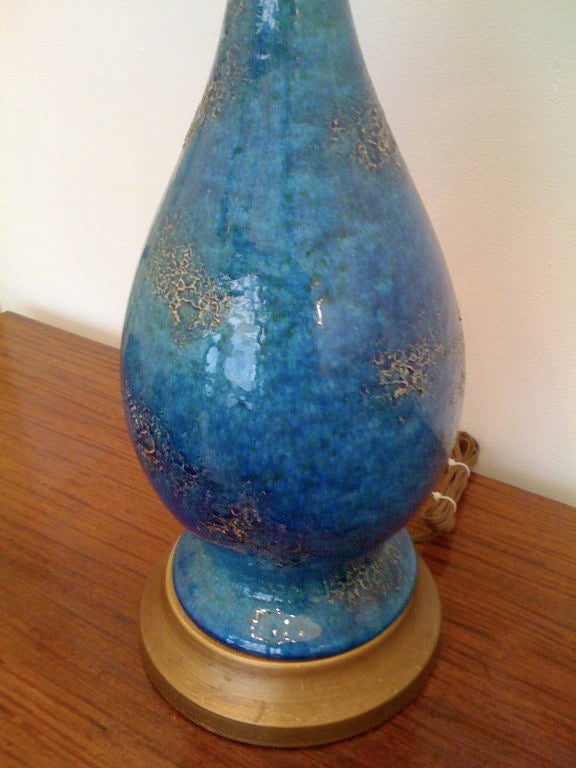 Pair  of 50's  Peacock Blue Table Lamps 3