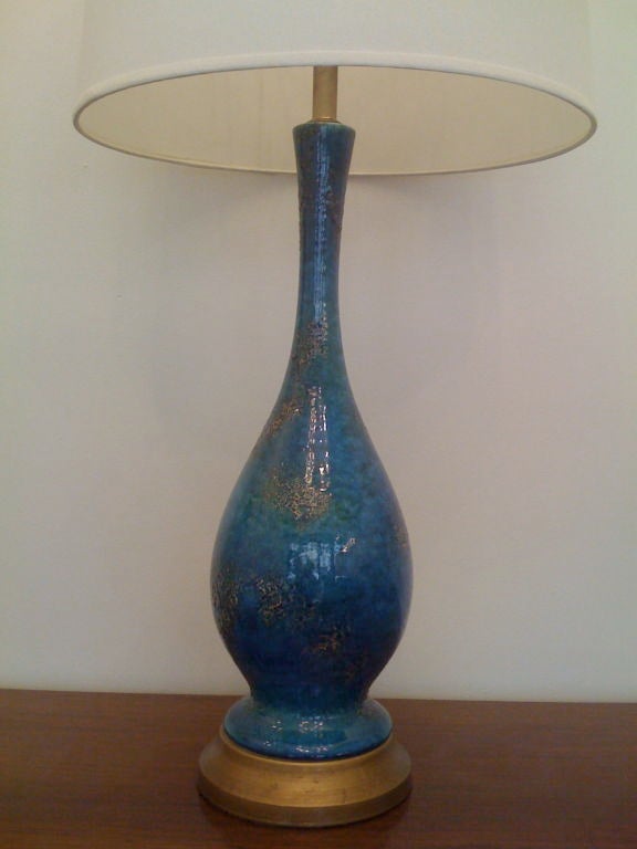 American Pair  of 50's  Peacock Blue Table Lamps