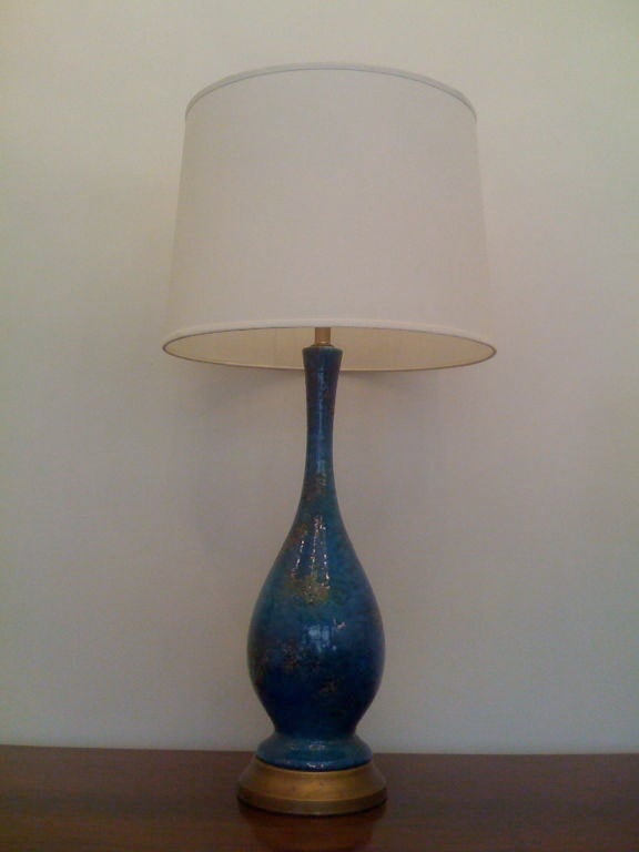 Mid-20th Century Pair  of 50's  Peacock Blue Table Lamps