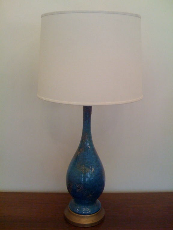 Pair  of 50's  Peacock Blue Table Lamps 1