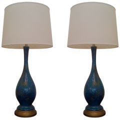 Vintage Pair  of 50's  Peacock Blue Table Lamps