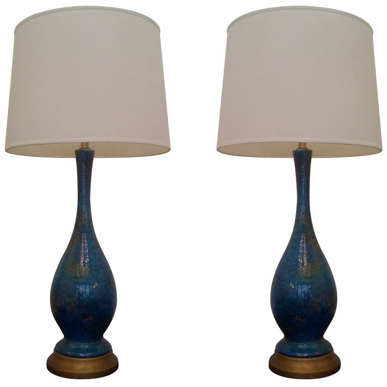 Pair  of 50's  Peacock Blue Table Lamps