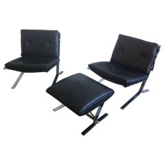 Pair of Gustav Thams Sixites Lounge Chairs and Ottoman