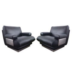 Pair of Jacques Charpentier Leather Club Chairs