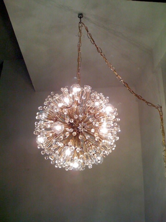 Brass Austrian Crystal Snowbal Chandelier