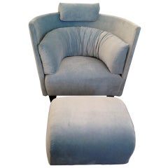 Retro French 80's Club Chair and Ottoman