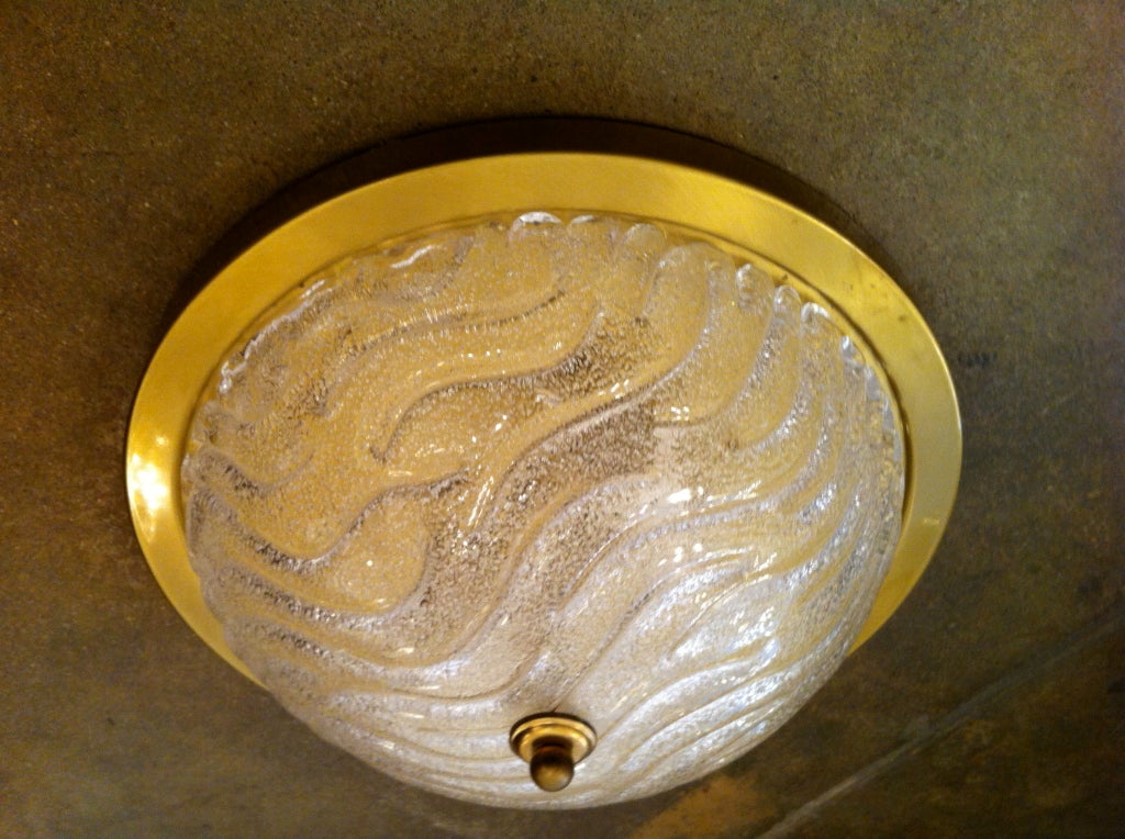 A wonderful pair of blown glass ceiling lights by J.T. Kalmar . Two light sources.