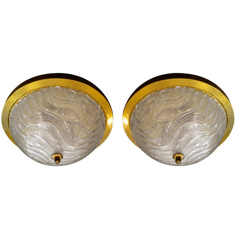 Pair of Kalmar Glass Flush Ceiling Lights For Sale