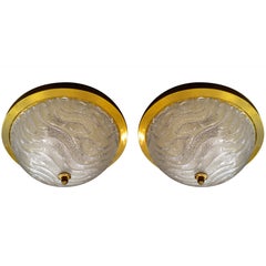 Vintage Pair of Kalmar Glass Flush Ceiling Lights