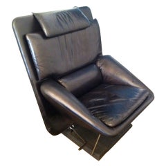 Saporiti 80's Leather Lounge Chair and Ottoman