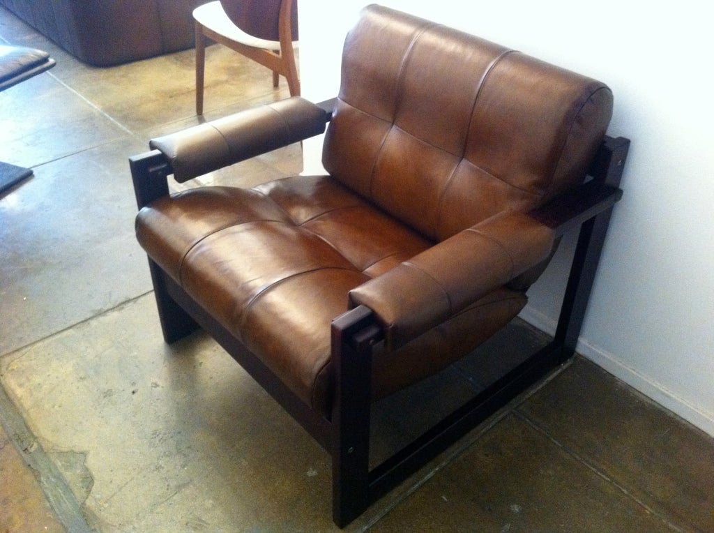 Pair of Brazilian Leather 70's Lounge Chairs