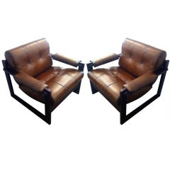 Pair of Brazilian Leather 70's Lounge Chairs