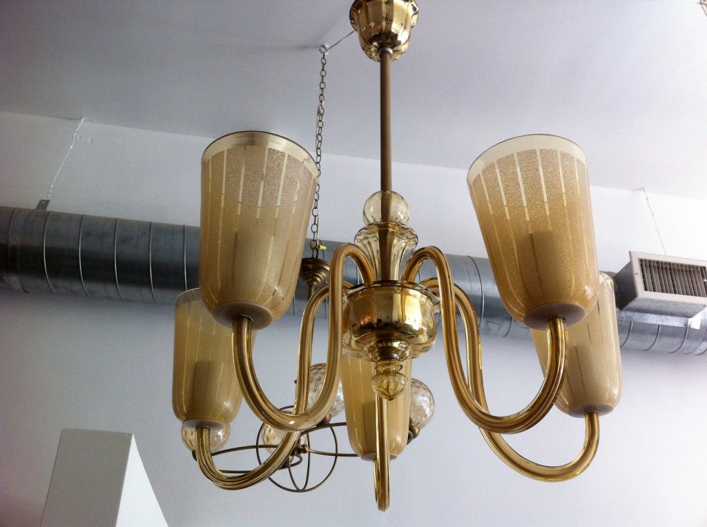 A wonderful golden glass five arm Austrian 1950's chandelier.