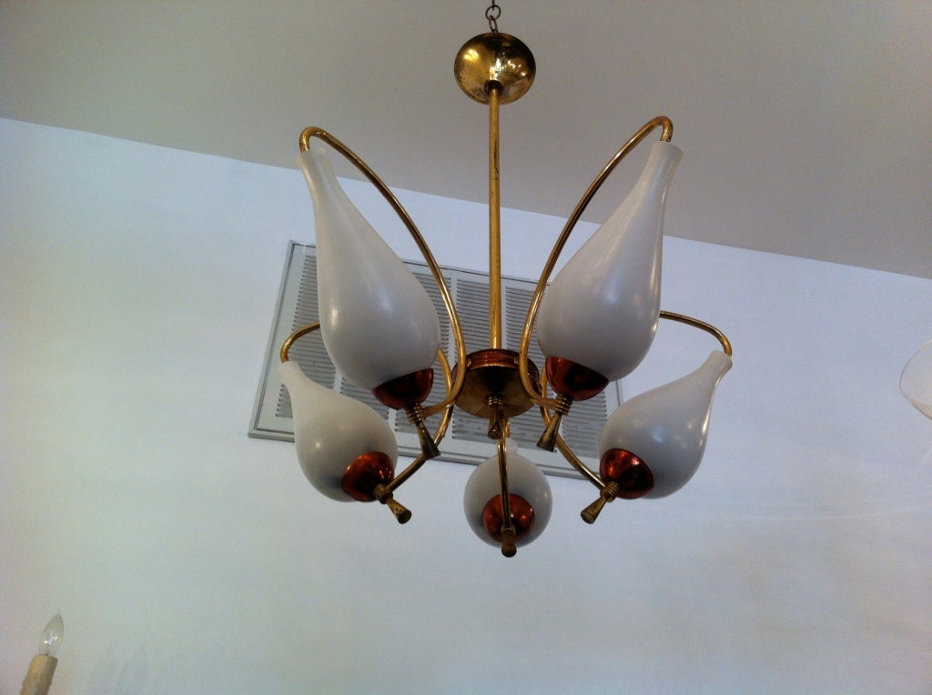 Brass Italian Fifties Opaline Glass Pendant For Sale