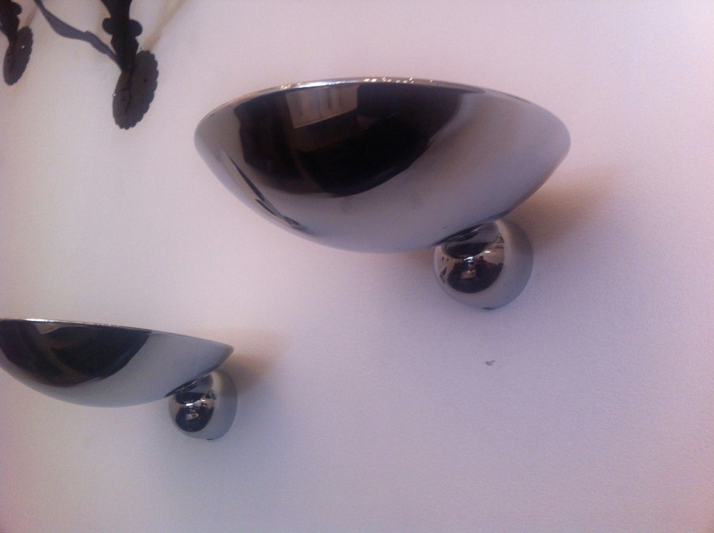 Chrome Pair of French Moderne 1980s Wall Lights