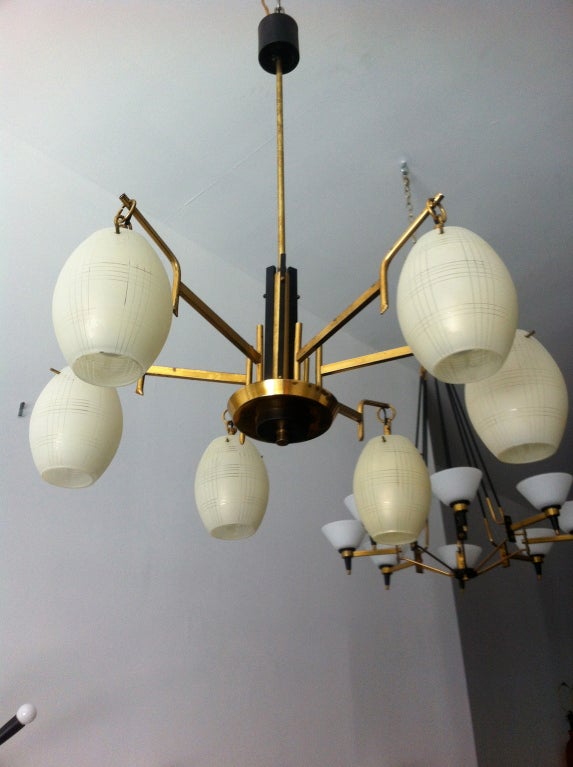 Brass Italian 50's Modern Chandelier For Sale