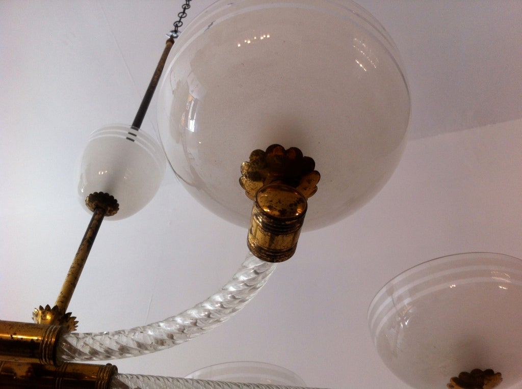 Brass 1930's Barovier Murano Glass Chandelier