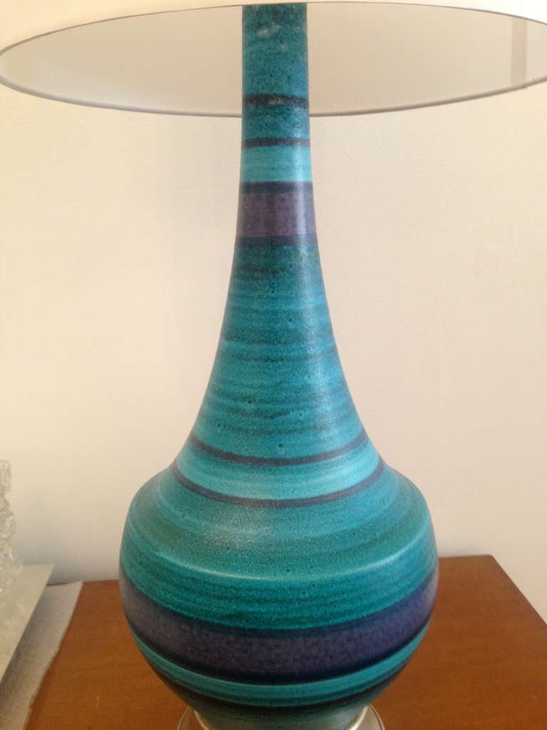 Ceramic Pair of Large Italian 60's Pottery Lamps