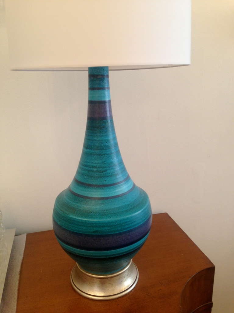 Pair of Large Italian 60's Pottery Lamps In Excellent Condition In New York, NY