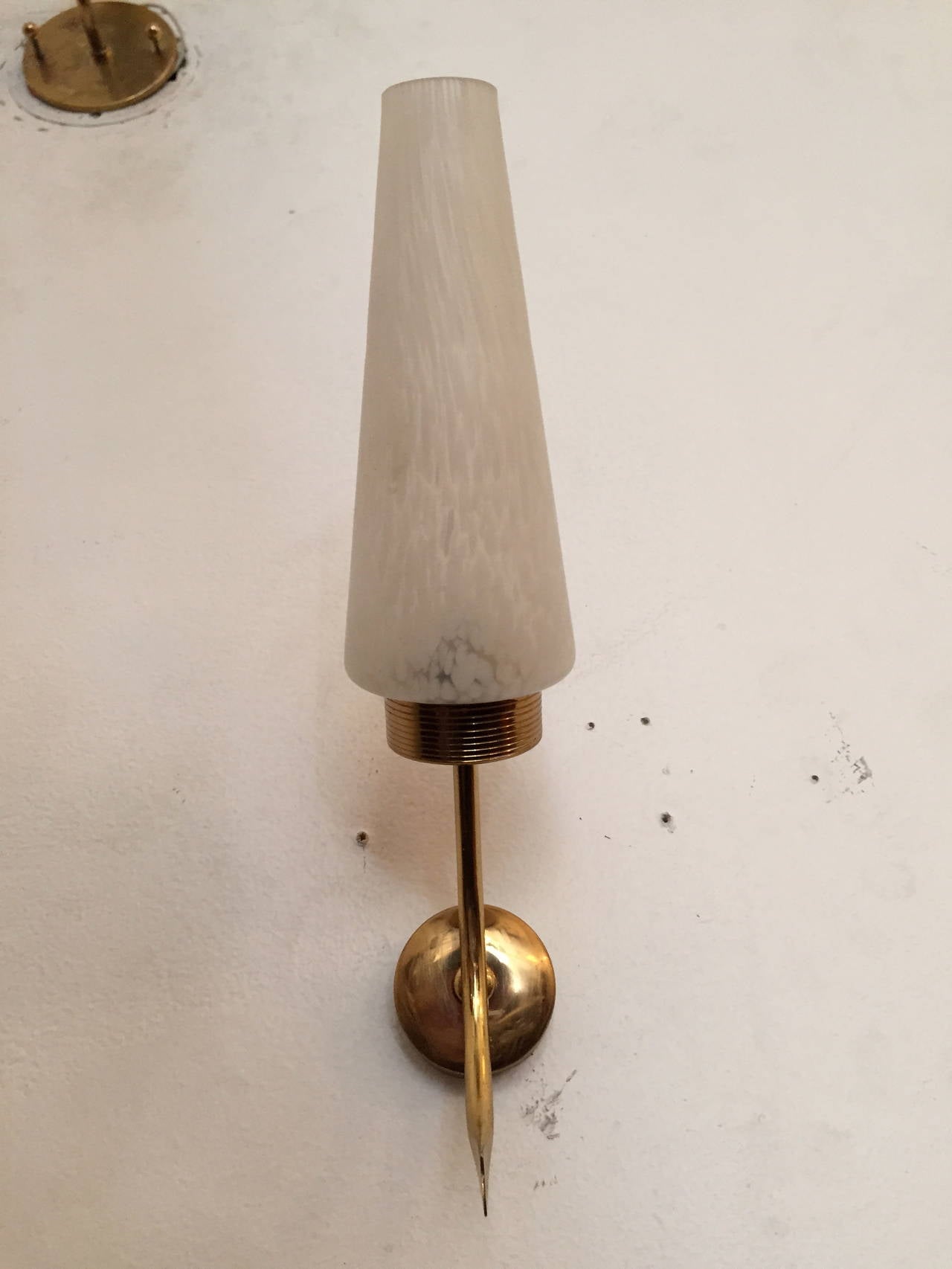 Brass Pair of French 1950s Wall Lights