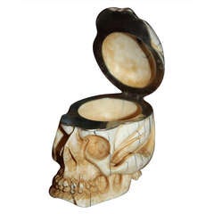 A Fine Russian 19th Century Ivory And Silver Skull Form Box
