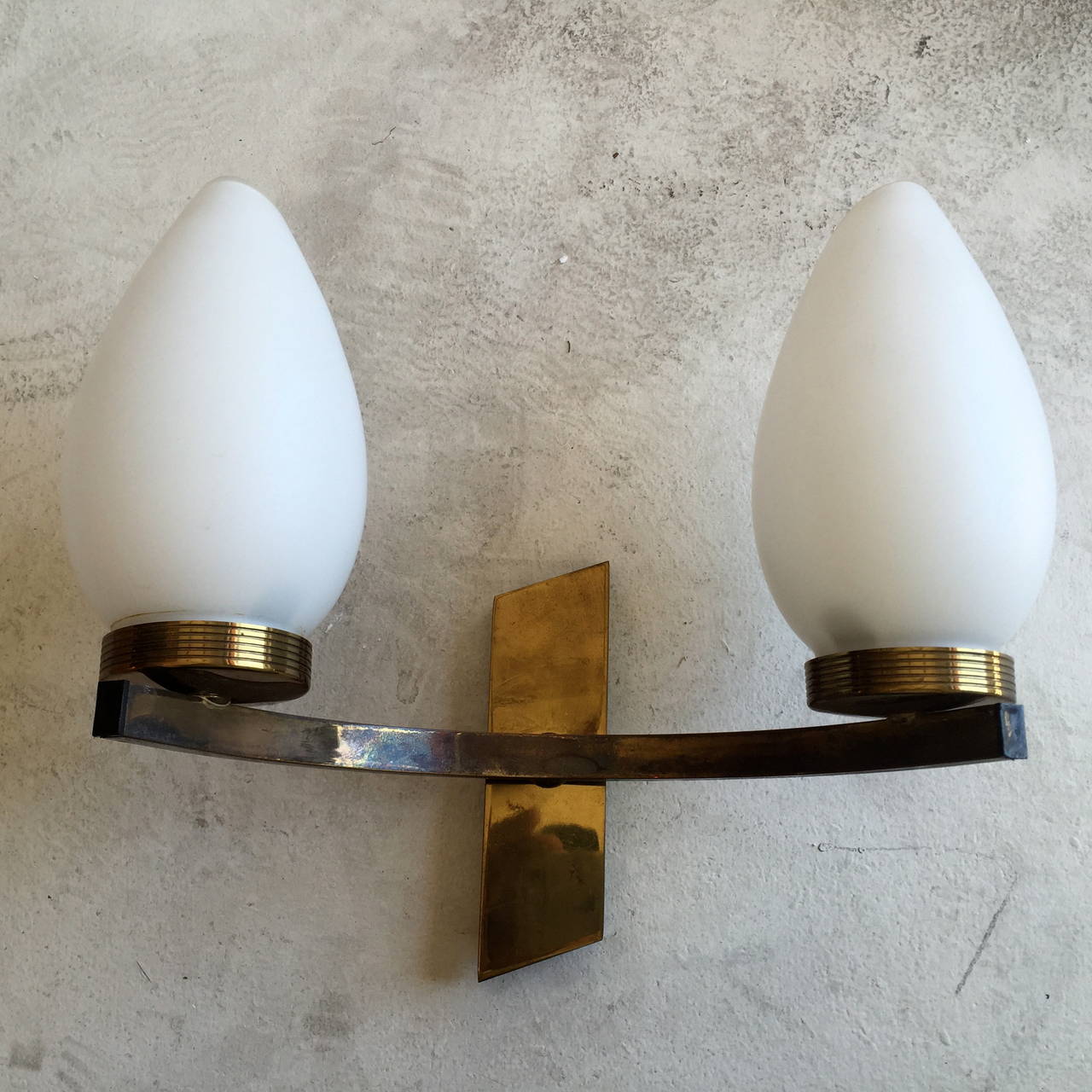 Brass Pair of 1950s French Sconces