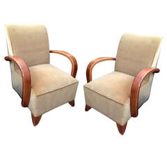 Antique Pair of French Art Deco Club Chairs