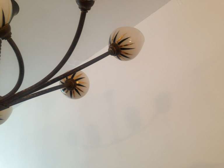 Bronze French 1940s Moderne Chandelier