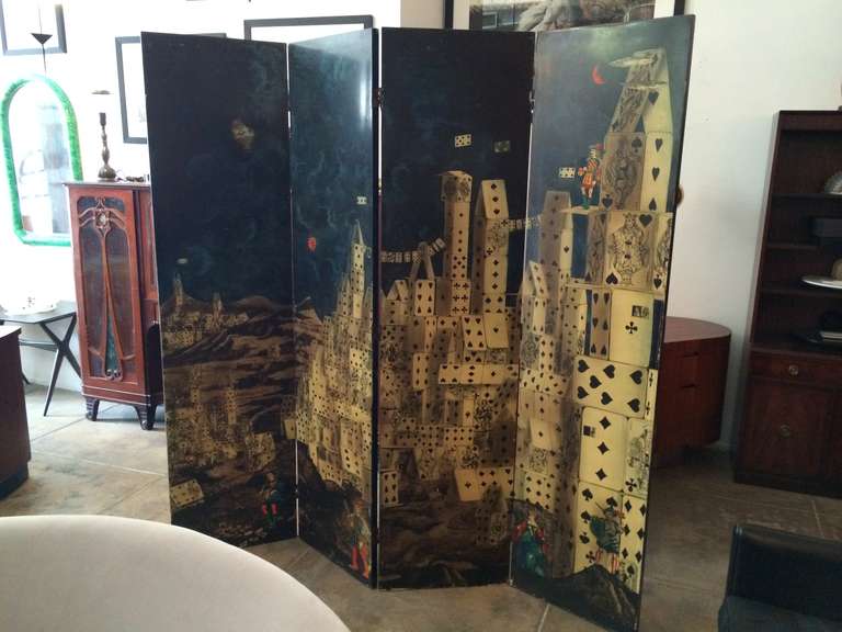 An early original 1952 Piero Fornasetti four panel screen titled, 