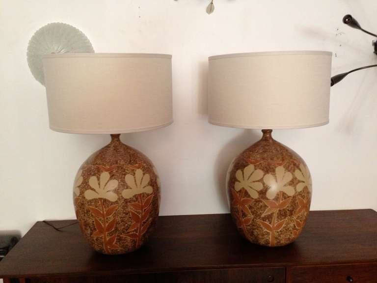 Pair of Large 1970s Earthenware Table Lamps In Excellent Condition In New York, NY