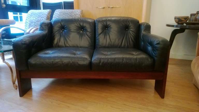 Claudio Salocchi Rosewood and Leather "Oriolo" Sofa