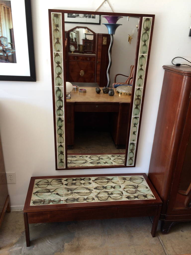 Danish Poul Jensen and L. Hjorth Low Table and Tiled Mirror For Sale
