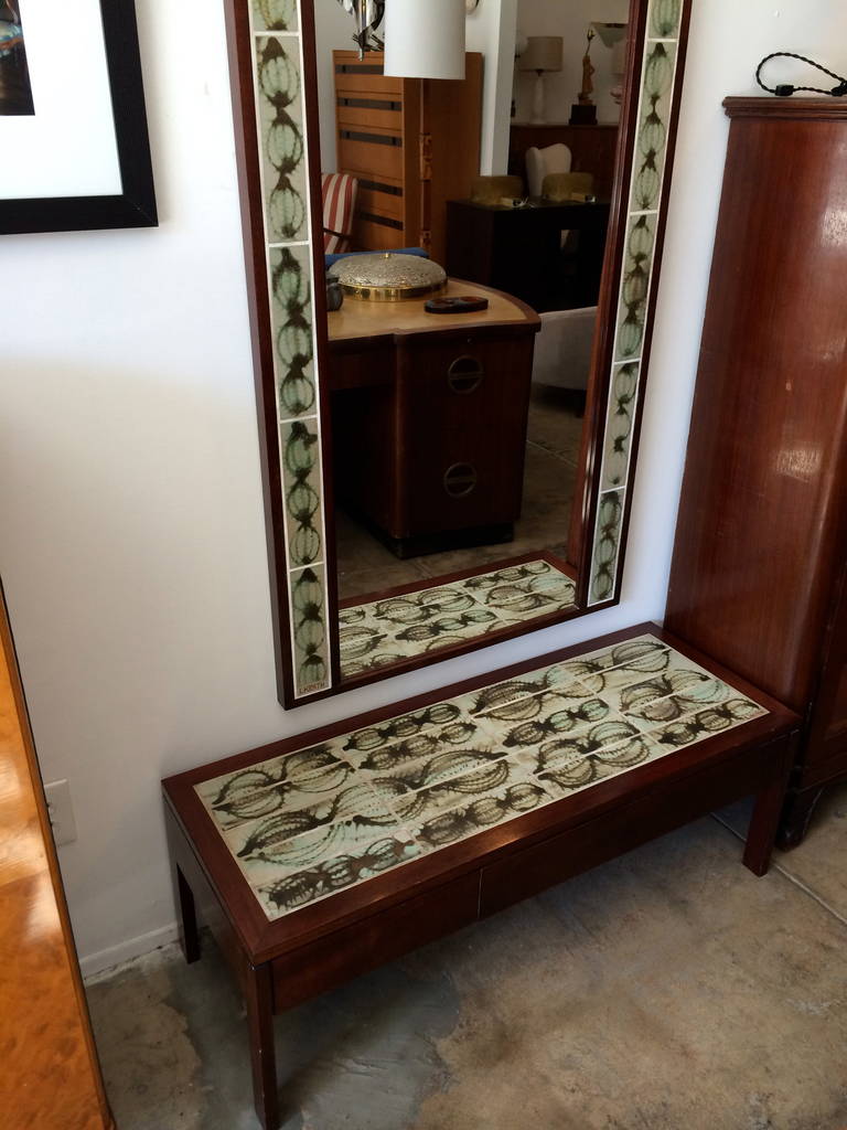 Poul Jensen and L. Hjorth Low Table and Tiled Mirror For Sale 3
