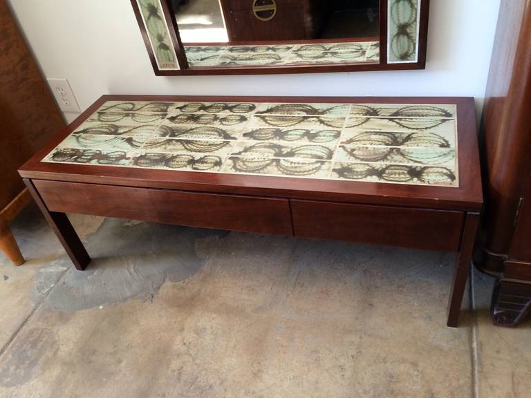 Poul Jensen and L. Hjorth Low Table and Tiled Mirror For Sale 1