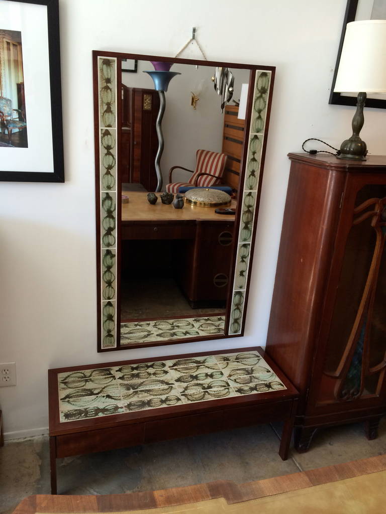 Mid-Century Modern Poul Jensen and L. Hjorth Low Table and Tiled Mirror For Sale