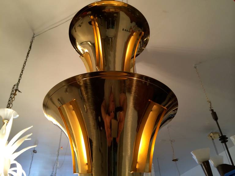 Brass French Art Deco Chandelier