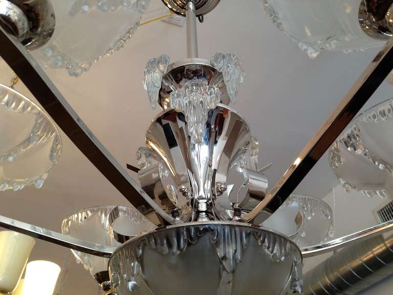 Glass French Art Deco Chandelier For Sale